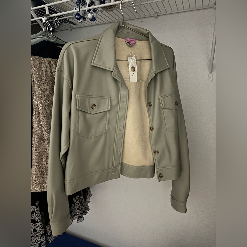 Francesca's Sage Green Faux Leather Jacket